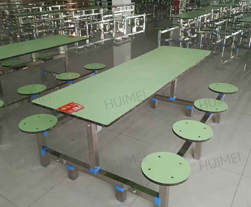 Huimei Integrated Student Canteen Table with Fixed Round Stools (Green) HMZX-013