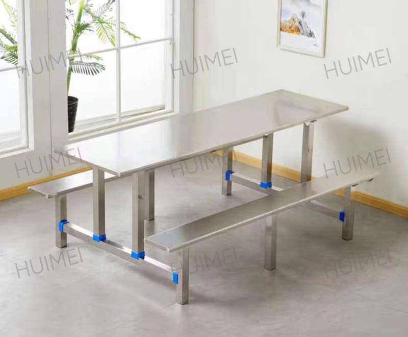 Huimei Stainless Steel Student Dining Table with Benches (Silver) HMZX-011