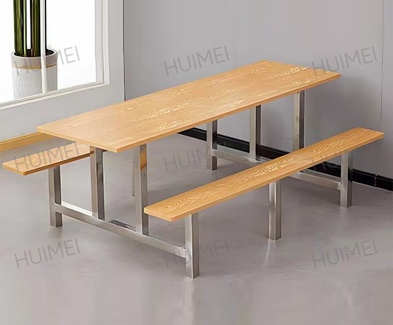 Huimei School Cafeteria Student Dining Table with Benches (Wood Grain Finish) HMZX-012